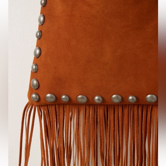 Free People Catalina Studded Suede Fringe Crossbody Bag in Cognac - Picture 5 of 8